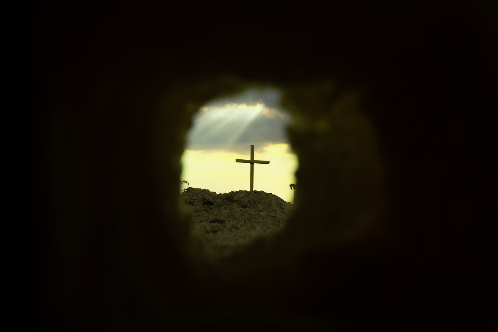 Tomb Empty with Crucifixion at Sunrise - Resurrection of Jesus